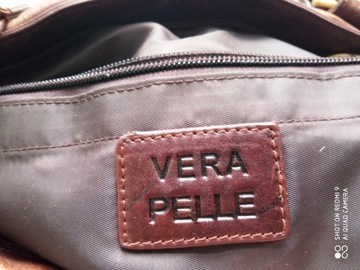 VERA PELLE torebka skóra naturalna brąz 38x 20 cm