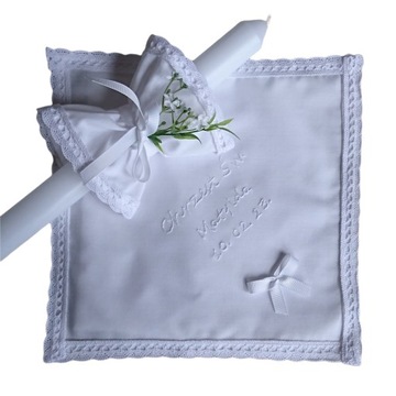 КАПЕЛЬНИЦА И КАПЕЛЬНИК ДЛЯ СВЕЧИ, БЕЛЫЙ, ИМЯ, РУЧНАЯ ВЫШИВКА