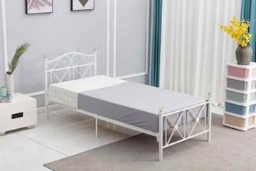 BIAŁE ŁÓŻKO 90X200 METAL ZE STELAŻEM I MATERACEM T