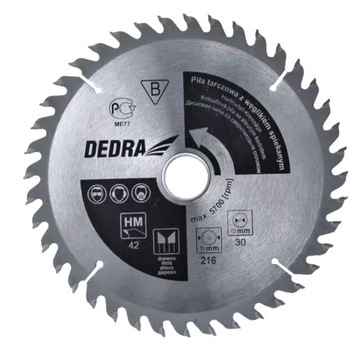 DEDRA PIŁA TARCZOWA DO DREWNA 216x30mm 42Z.