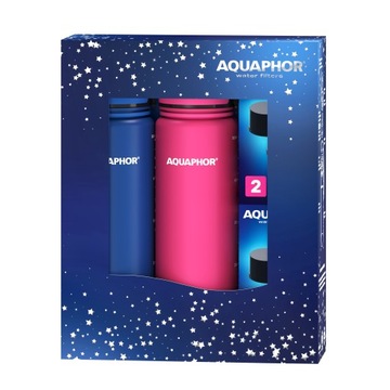 2 butelki filtrujące Aquaphor City różowa niebieska z 4 filtrami PREZENTOWE