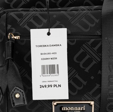 TOREBKA Damska LISTONOSZKA CZARNA MONNARI WODOODPORNA 2 KOMORY WZÓR