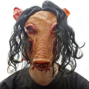 MASKA HALLOWEEN COSPLAY LATEKSOWA ŚWINIA Z WŁOSAMI