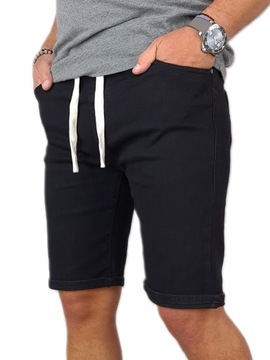 SPODENKI męskie CZARNE JEANSOWE szorty krótkie spodnie PAS z GUMKĄ 03, XL