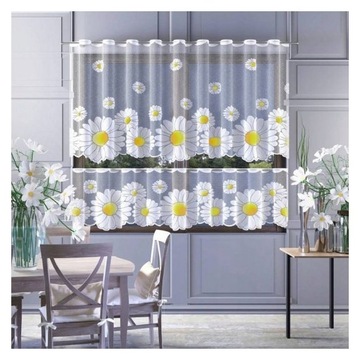 Штора «Ромашка» по метражу, высота 90 см, ламбрекен, кухня, столовая, цветы