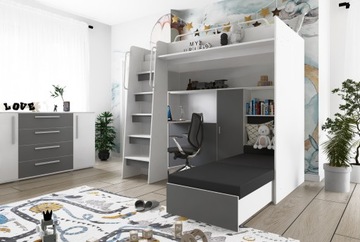 JSM7 двухъярусная кровать с диваном и письменным столом, розовый коврик