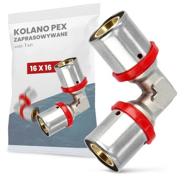 Kolano PEX 16 mm ZAPRASOWYWANE Zaciskane Złączka Rur Kolanko Mosiężne PRESS