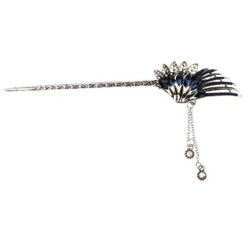 Традиционная китайская подвесная заколка для волос ручной работы с цветочным узором, синяя застежка