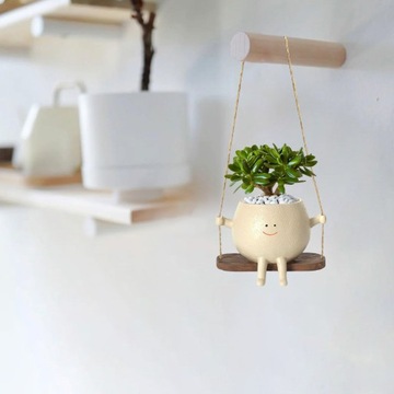 ПОДВЕСНОЙ ЦВЕТОЧНЫЙ ГОРШОК С КАЧУШКОЙ ЦВЕТОЧНЫЙ ГОРШОК С УЛЫБКОЙ-ЛИЦОМ БЕЖЕВЫЙ