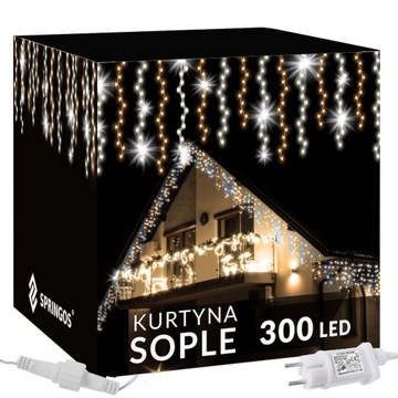 LAMPKI SOPLE 300 LED ZEWNĘTRZNE CHOINKOWE FLASH KURTYNA GIRLANDA ŚWIETLNA