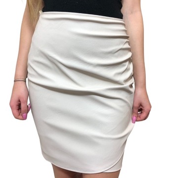 D7 SPÓDNICA MARSZCZONA ZAMEK BEŻ EKOSKÓRA R.36