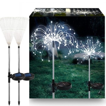 2Szt Lampki ogrodowe solarne Wbijane dmuchawiec fajerwerki ozdoba 150 LED