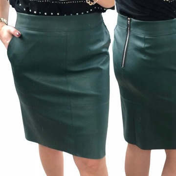 D72 SPÓDNICA EKOSKÓRA Z KIESZENIAMI ZIELONA R.42
