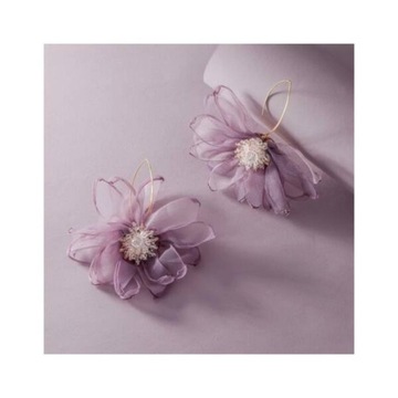 ECARLA kolczyki wiszące z kryształkami tiulowe fioletowe kwiaty K1675FIO