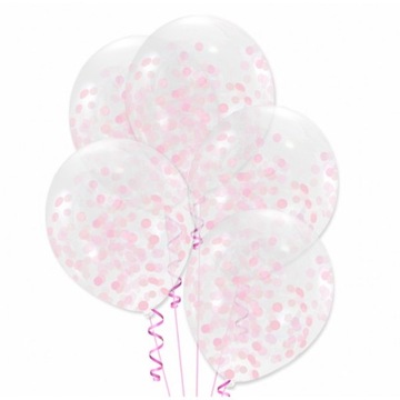 Balony z KONFETTI różowe duże 30 cm 5 szt.