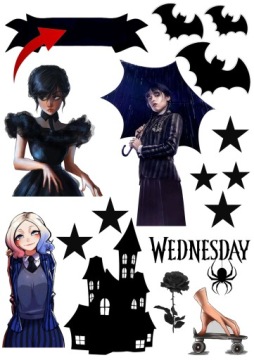 OPŁATEK NA TORT WEDNESDAY ZESTAW POSTACI +TEKST