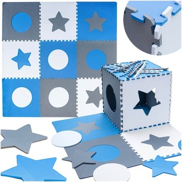 PUZZLE PIANKOWE MATA DLA DZIECI 180x180cm 9 el SZARO-NIEBIESKA