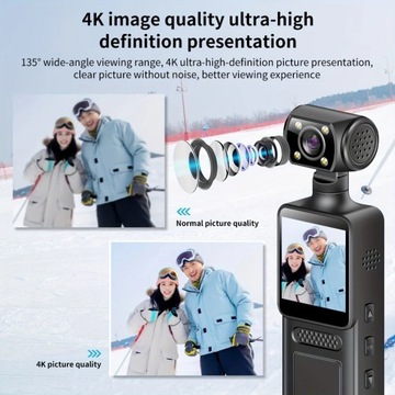 Ręczna kamera akcji noktowizyjna 4k Ultra HD do noszenia z obrotowym obiektywem