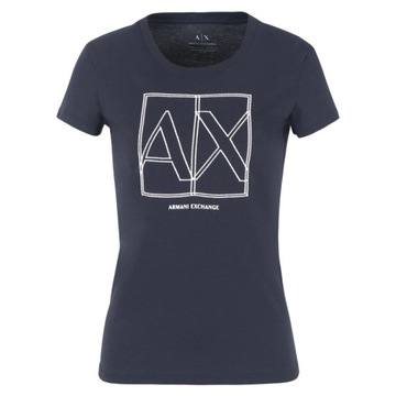 ARMANI EXCHANGE - T-shirt z haftowanym logo granatowy L