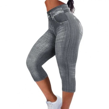 Women Cropped Pants Stretch Fitness Fake Pockets H