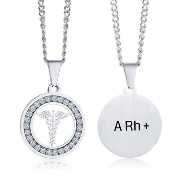 Колье с ТИПОЙ КРОВИ, Медицинский кулон, сталь 316L, фианиты