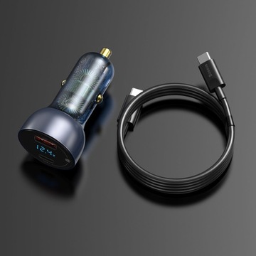 BASEUS MOCNA ŁADOWARKA SAMOCHODOWA ZASILACZ USB-A USB-C 65W Z KABELEM USB-C