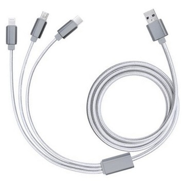 ПРОЧНЫЙ ТЕЛЕФОННЫЙ КАБЕЛЬ 3В1 USB TYPE C MICRO USB LIGHTNING 3.0A 1.2M