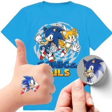 ZESTAW 3W1 KOSZULKA DLA DZIECI TATUAŻE NAKLEJKI SONIC 152 JAKOŚĆ