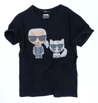 Włoska tshirt aplikacja Karl dźety kot cyrkonie S