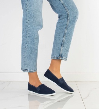GRANATOWE TRAMPKI -37- WSUWANE TENISÓWKI SLIP ON