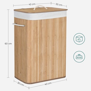 Бамбуковая корзина для белья Boho Natural 72L контейнер