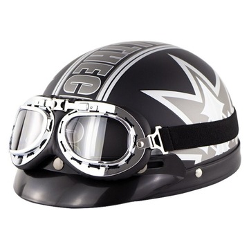 KASK MOTOCYKLOWY ORZESZEK HEŁM KASK DO SKUTERA RETRO CZARNY GOGLE