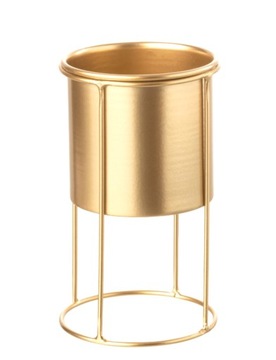 Kwietnik osłonka metalowa złota na stelażu 19 cm