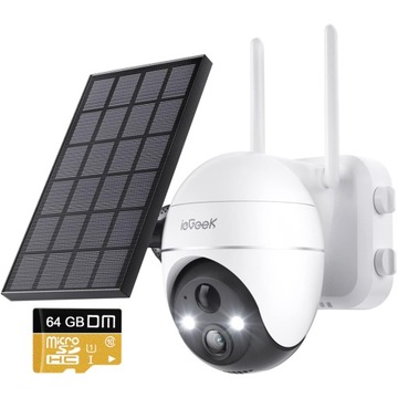 ZEWNĘTRZNA SOLARNA KAMERA IP WIFI OBROTOWA BEZPRZEWODOWA 5MPx 64GB KARTA