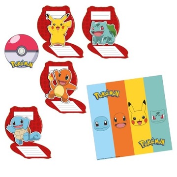 Zaproszenia z kopertami Pokemon Pikachu na licencji 11,5 cm, 8 szt.