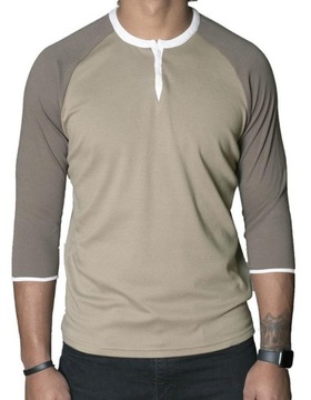 Koszulka beżowa Henley rękaw 3/4 Spear Apparel L