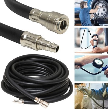 ТОЛСТЫЙ ПНЕВМАТИЧЕСКИЙ РЕЗИНОВЫЙ ШЛАНГ ДЛИНОЙ 5 м ДЛЯ КОМПРЕССОРА, ОБРЕЗАННЫЙ ШЛАНГ С СОЕДИНИТЕЛЯМИ
