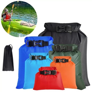 PŁYWAJĄCE SUCHE WORKI DO RAFTINGU ZESTAW 6 SZT WODOODPORNE 1L 2L3L 5L 8L