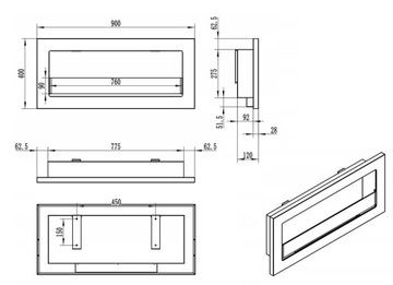SLIM BIO КАМИН 900x400 черный с НАКЛОНЯЕМЫМ СТЕКЛОМ 90X40 + РЕГУЛИРОВКА