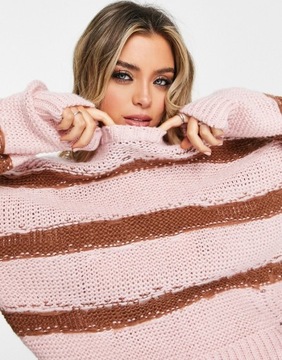 Różowy sweter w paski defekt 44