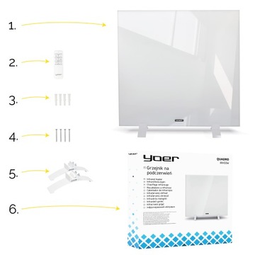 Szklany Grzejnik na podczerwień Yoer 400W Elektryczny Promiennik Łazienkowy