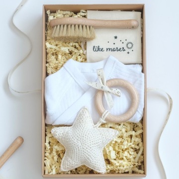 LikeMoses Prezent dla niemowlaka box zestaw wyprawkowy baby shower chrzest