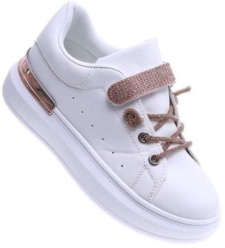 Biało złote dziewczęce trampki sneakersy na rzep 15787 30