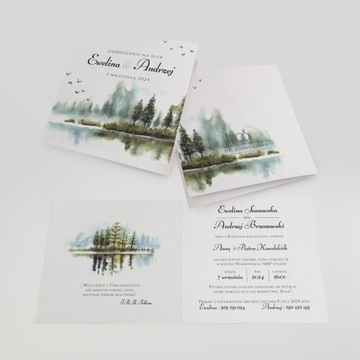 Персонализированное приглашение на свадьбу у озера и леса