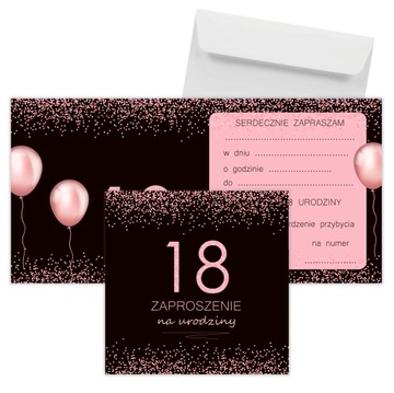 ZAPROSZENIA na 18 urodziny ROSEGOLD 10szt +koperty