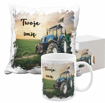 KUBEK + PODUSZKA TRAKTOR Z IMIENIEM FARMING FARMA CIAGNIK ROLNIK