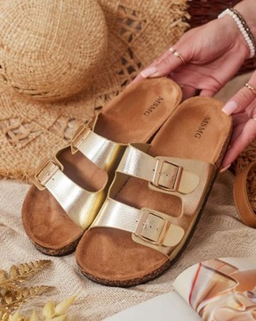 ТАПОЧКИ ЖЕНСКИЕ ЗОЛОТЫЕ НА ПЛОСКОЙ ПЛОСКОЙ ПЛОСКОСТИ RILL 37