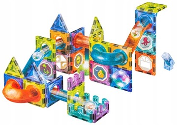 2x СТРОИТЕЛЬНЫЕ МАГНИТНЫЕ СВЕТЯЩИЕСЯ БЛОКИ для детей ТРЕК для ШАРОВ 150 шт.