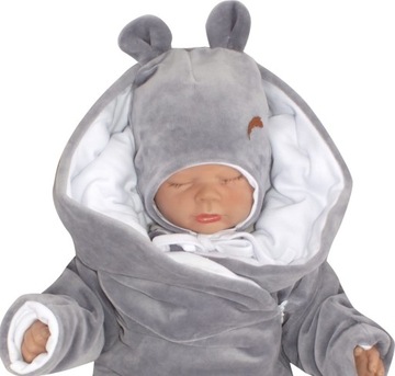 Kombinezon zimowy welurowy niemowlęcy szary 62