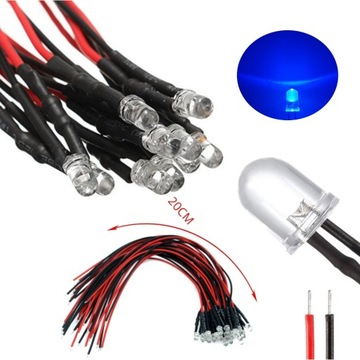 Dioda LED 3mm 12V NIEBIESKI przewód 20 cm -10x